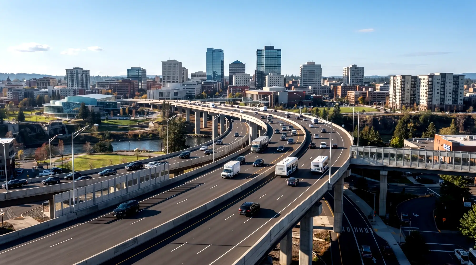 Urban Roadway with Traffic in Washington State